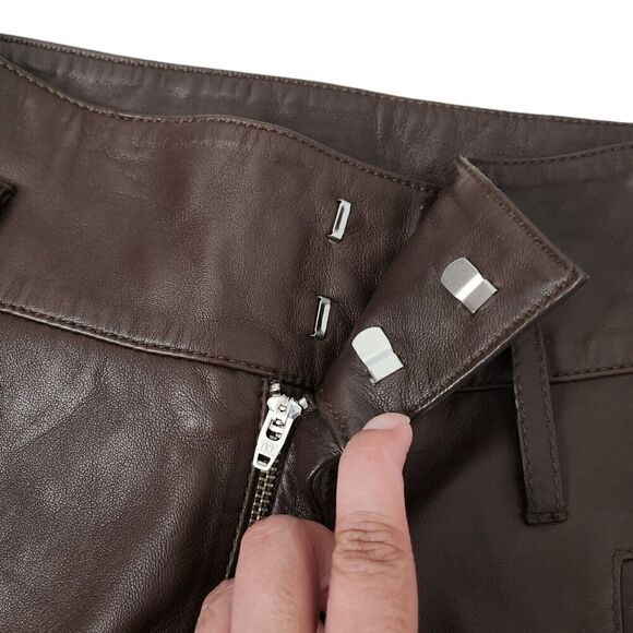 Marissa Webb Pants Womens 2 Brown Lamb Leather Cropped Straight Leg High-Rise - Picture 4 of 16